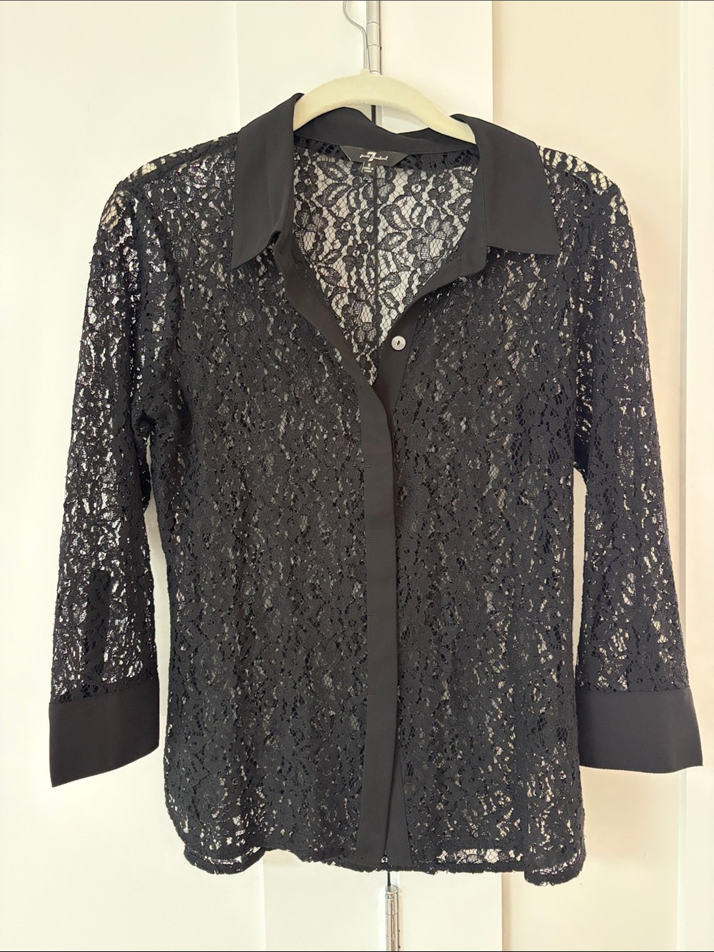 7 For All Mankind Black Lace Button-Down Blouse